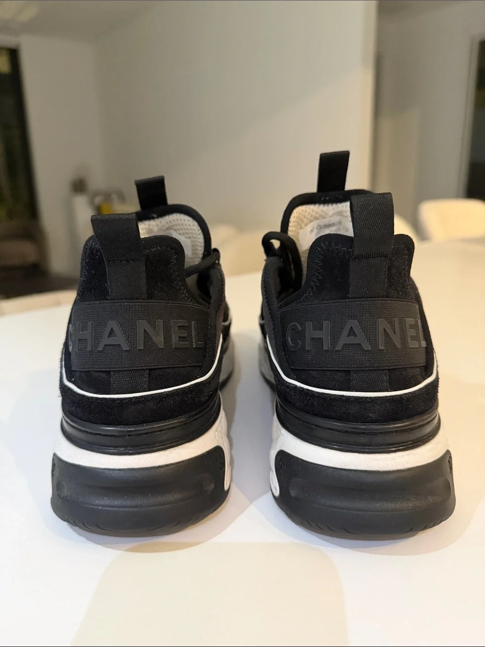 CHANEL Black and White Men's Sporty Trainer Sneaker